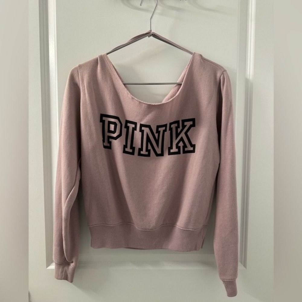 Victoria's Secret PINK Sweatshirt Womens Medium Pink Logo Raw Edge Crop Pullover